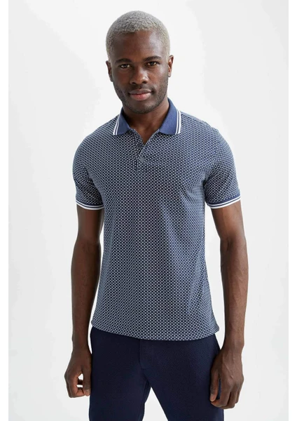 Slim Fit Polo Yaka Desenli Kısa Kollu Pamuklu Penye Tişört U4091AZ21SM