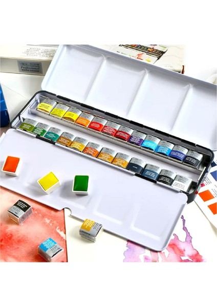 Winsor & Newton Winsor Newton Cotman Suluboya Seti 24 Renk (1 Adet)Metal Kutu Profesyonel Sanatçı Boyası