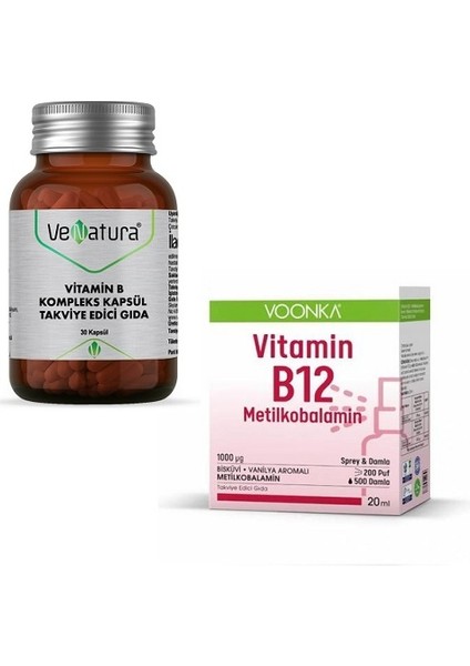 Vitamin B Kompleks Kapsül Gıda 30 Kapsül +Vitamin B12 Sprey&damla