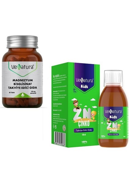 Magnezyum Bisglisinat 60 Tablet +Venatura Kids Çinko 100 ml