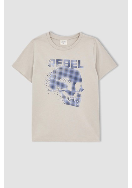 Erkek Çocuk Regular Fit Bisiklet Yaka Kuru Kafa Baskılı Kısa Kollu Pamuklu Penye Tişört X6374A622SP