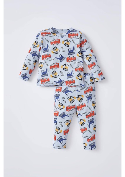 Erkek Bebek İş Makinası Desenli Uzun Kollu Pamuklu Pijama Takım W8932A222SP