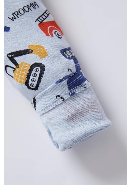 Erkek Bebek İş Makinası Desenli Uzun Kollu Pamuklu Pijama Takım W8932A222SP fırsatları