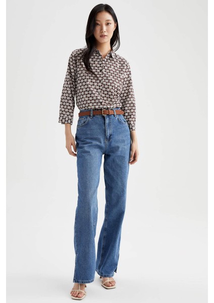 Regular Fit Gömlek Yaka Desenli Uzun Kollu Gömlek Tunik W7741AZ22SM fiyatları