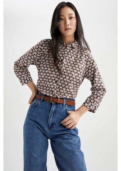Regular Fit Gömlek Yaka Desenli Uzun Kollu Gömlek Tunik W7741AZ22SM modelleri