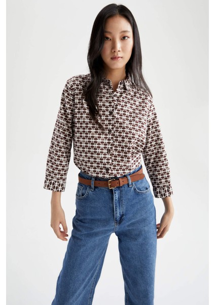 Regular Fit Gömlek Yaka Desenli Uzun Kollu Gömlek Tunik W7741AZ22SM fırsatları