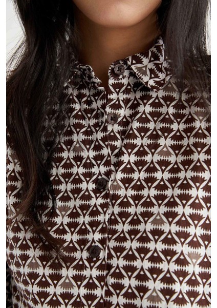 Regular Fit Gömlek Yaka Desenli Uzun Kollu Gömlek Tunik W7741AZ22SM indirimleri