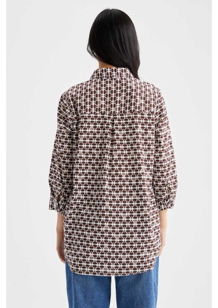 Regular Fit Gömlek Yaka Desenli Uzun Kollu Gömlek Tunik W7741AZ22SM