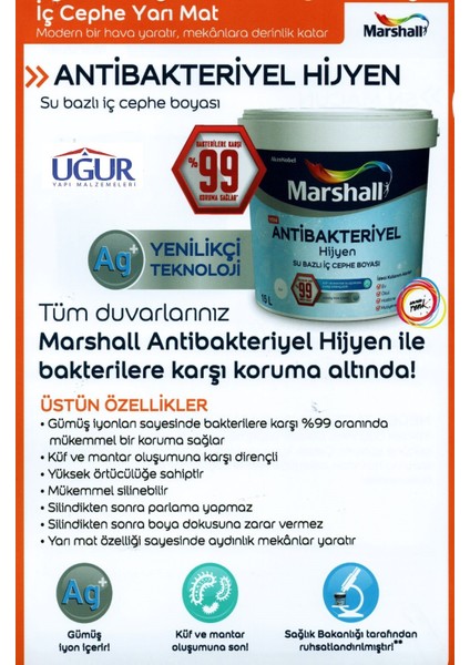 Antibakteriyel Hijyen Iç Cephe Duvar Boyası 2,5 Lt fiyatları