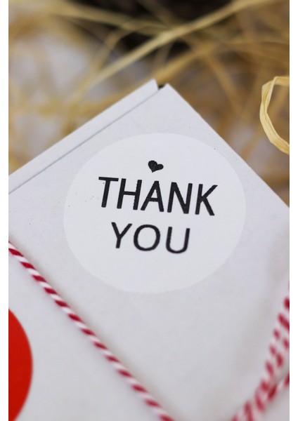 Butik Sosyetik Thank You Yazılı Beyaz 50 mm Yuvarlak Yapışkanlı Sticker Etiket 100 Adet