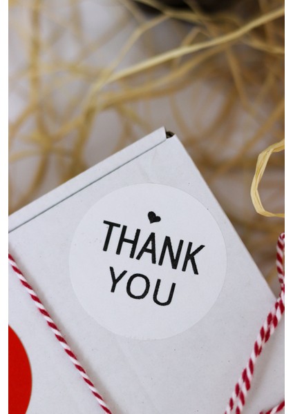 Butik Sosyetik Thank You Yazılı Beyaz 50 mm Yuvarlak Yapışkanlı Sticker Etiket 100 Adet