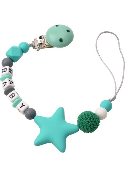 3 Adet Dıy Silikon Bebek Emzik Klip Renkli Emzik Zinciri (Turkuaz Yeşil)