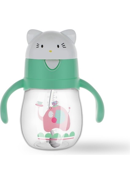 Bebek Yürüyor Drink Kupası Çocuk Plastik Sızdırmaz Karikatür Saman Kupası Kolu Yerçekimi Topu Ile, Boyutu: 270 ml (Yeşil)