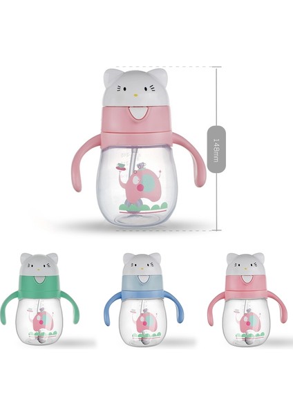 Bebek Yürüyor Drink Kupası Çocuk Plastik Sızdırmaz Karikatür Saman Kupası Kolu Yerçekimi Topu Ile, Boyutu: 270 ml (Yeşil)
