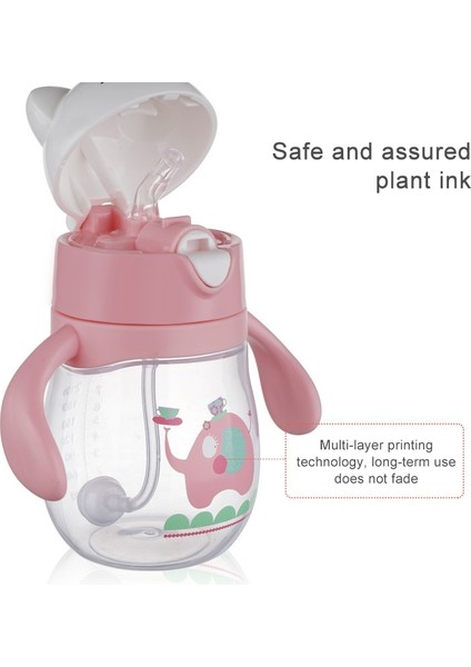 Bebek Yürüyor Drink Kupası Çocuk Plastik Sızdırmaz Karikatür Saman Kupası Kolu Yerçekimi Topu Ile, Boyutu: 270 ml (Yeşil)