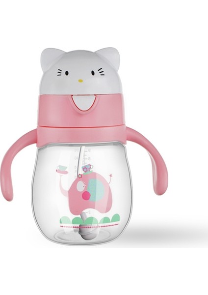 Bebek Toddler Içecek Kupası Çocuk Plastik Sızdırmaz Karikatür Saman Kupası Kolu Yerçekimi Topu Ile, Boyutu: 270 ml (Pembe)