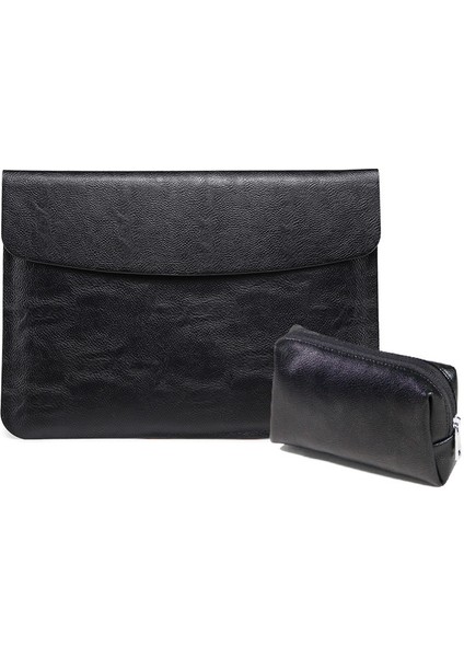 Yatay Litchi Doku Laptop Çantası MacBook Için Liner Çanta 15 Inç A1707 / 1990 (Liner Çanta + Power Bag Siyah)