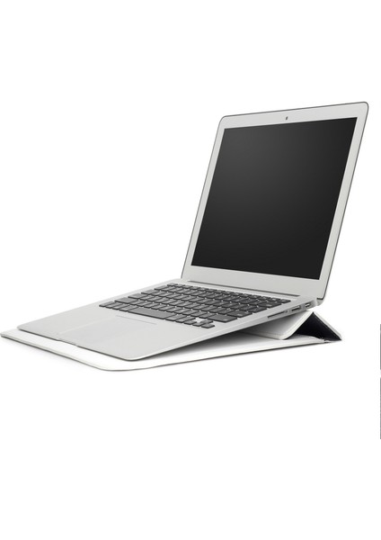 Pu Deri Ultra-Ince Zarf Çanta Laptop Çantası Macbook Air / Pro 13 Inç, Stand Fonksiyonu (Beyaz) ile