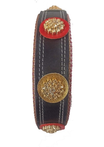 Deri Iç Kısmı Silikonlu Süslü El Işlemeli Köpek Tasmasi Boy 65-70-75 cm En 5 cm 56 - Xxl