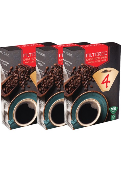 Fi lterco Filtre Kahve Kağıdı 100LÜ 4 Numara 3 Paket 300LÜ