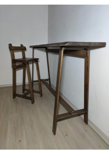 Ahşap Bar Masası, Ahşap Ayaklı 175 x 40 x 100 cm