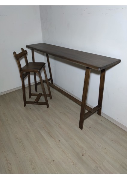 Ahşap Bar Masası, Ahşap Ayaklı 200 x 40 x 100 cm