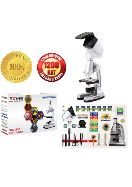 STX-1200 Mikroskop Set - 1200 Kat Büyütme - Eğitici ve Öğretici - Geleceğin Bilim İnsanı Olun!