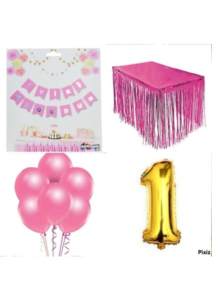 Doğum Günü Parti Seti 1 Rakam Pembe Konsept
