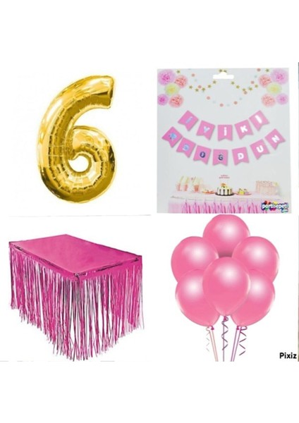 Doğum Günü Parti Seti 6 Rakam Pembe Konsept