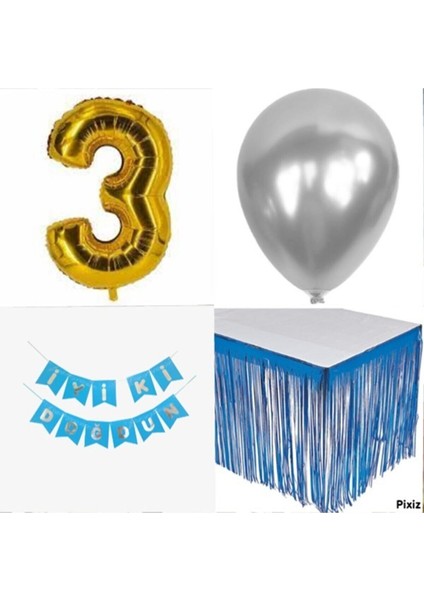 Doğum Günü Parti Seti 3 Rakam Mavi Konsept