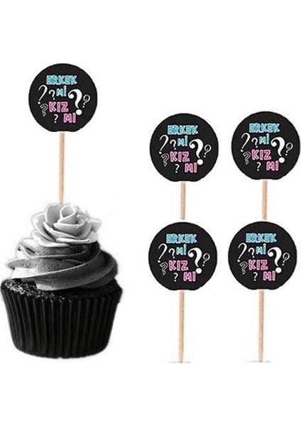 20 Adet Cinsiyet Belirleme, Öğrenme Partisi Cupcake Pasta Kürdanı