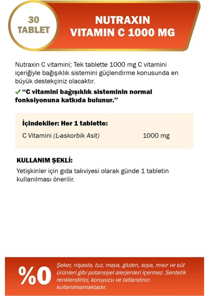30 Tablet 1000MG C Vitamini X3 Adet fiyatları
