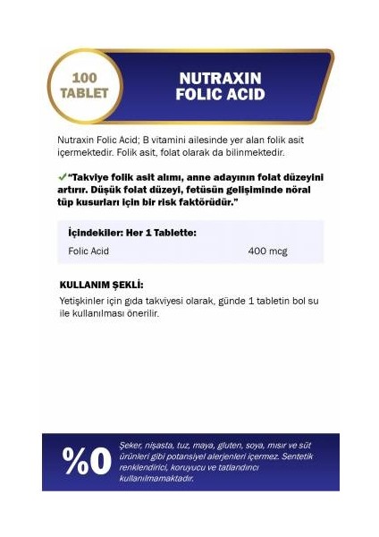 Folik Asit 400 Mcg, D3 1000IU, B Vitamin Complex Kombinasyonu