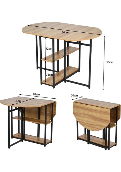 Nona Siyah Metal Kahverengi Katlanır Yemek Masası