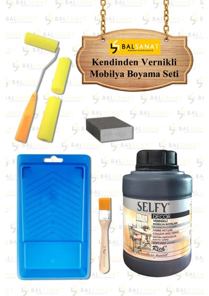 Rich Selfy Decor 1250 cc Siyah Kendinden Vernikli Mobilya Boyama Seti