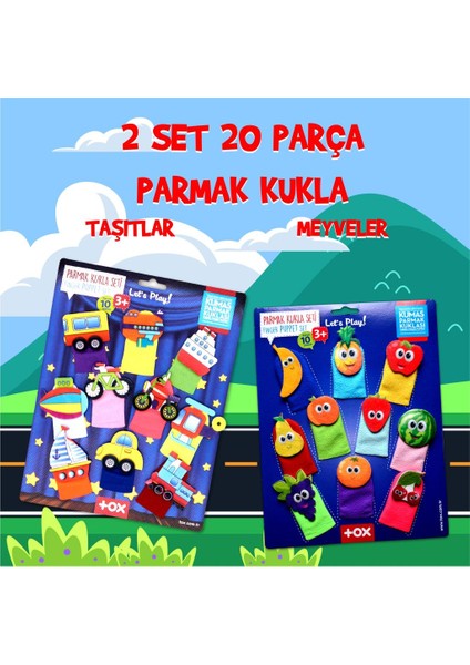 2 Set - 20 Parça Tox Taşıtlar ve Meyveler Parmak Kukla T105 T181