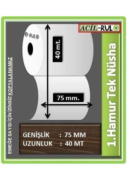 10 Adet 75X40MT 1. Hamur Rulo (Termal Olmayan)