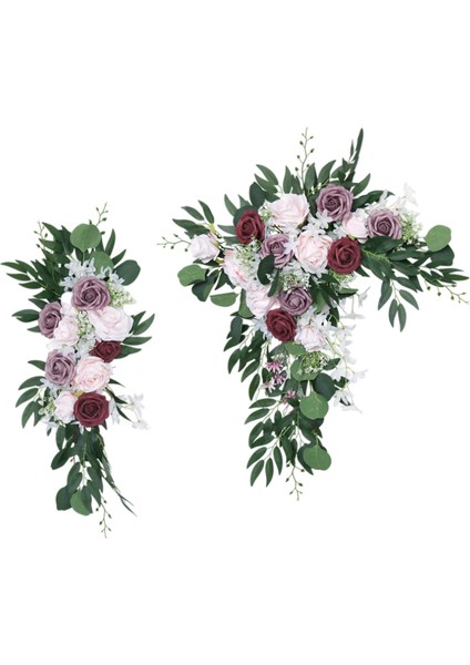 2x Çiçek Kemer Kurutulmuş Çelenk Işareti Arka Plan Için Çiçek Düğün Koridor Dekor