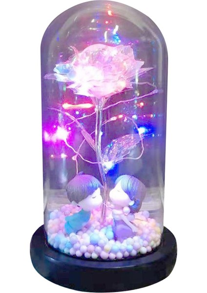 Gül Çiçekler Sonsuza Enchanted Gül Renkli LED Işık Cam Dome ile Stil2