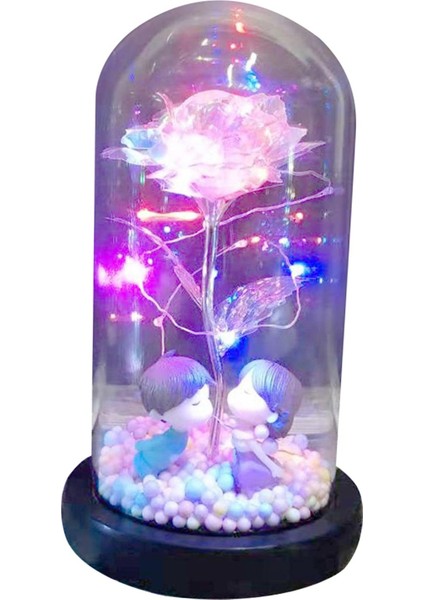 Gül Çiçekler Sonsuza Enchanted Gül Renkli LED Işık Cam Dome ile Stil2