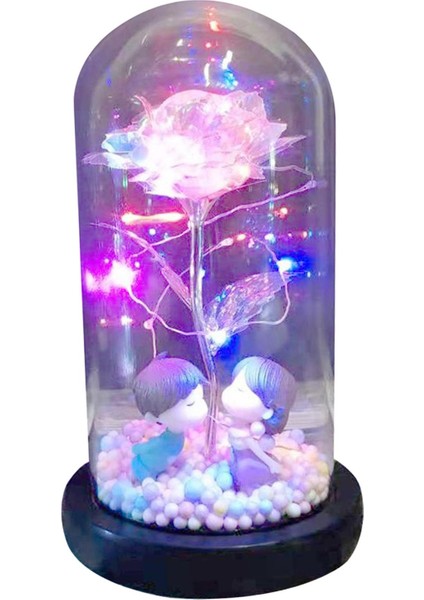 Gül Çiçekler Sonsuza Enchanted Gül Renkli LED Işık Cam Dome ile Stil2