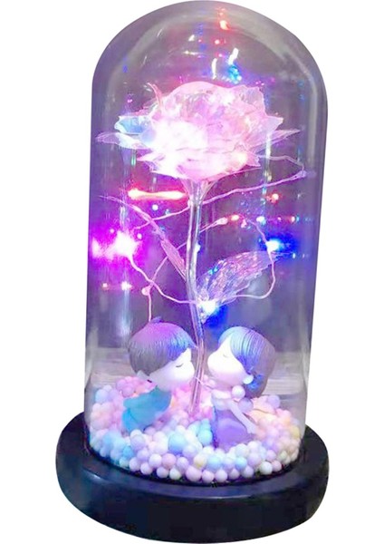 Gül Çiçekler Sonsuza Enchanted Gül Renkli LED Işık Cam Dome ile Stil2