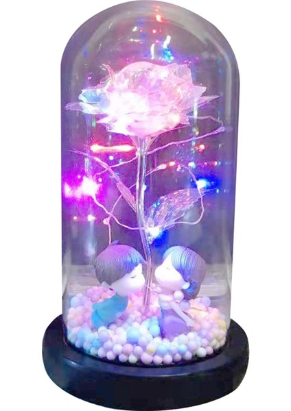 Gül Çiçekler Sonsuza Enchanted Gül Renkli LED Işık Cam Dome ile Stil2