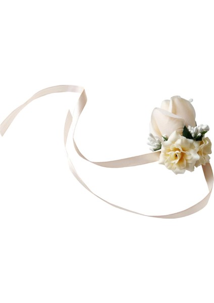 Çiçek Kız Bilek Korsaj Yapay Ipek Çiçek + Şerit Şampanya