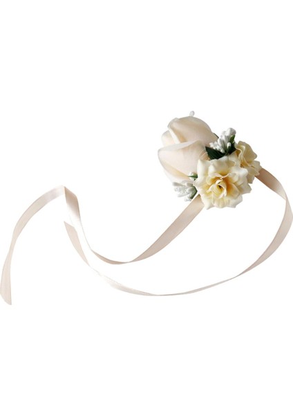 Çiçek Kız Bilek Korsaj Yapay Ipek Çiçek + Şerit Şampanya modelleri