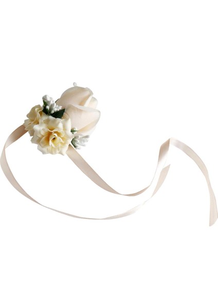 Çiçek Kız Bilek Korsaj Yapay Ipek Çiçek + Şerit Şampanya fırsatları