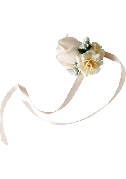 Çiçek Kız Bilek Korsaj Yapay Ipek Çiçek + Şerit Şampanya indirimleri