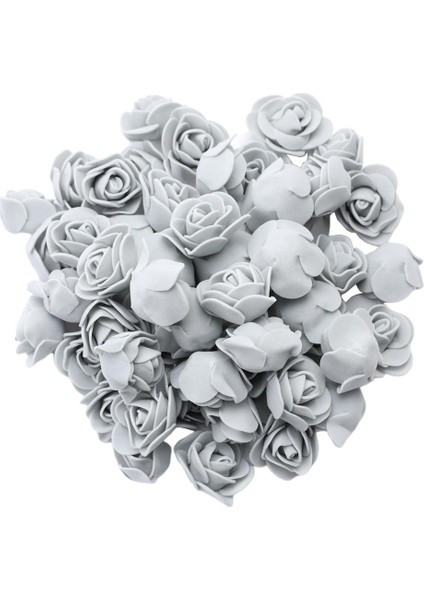 100X Mini Köpük Gül Kafa Yapay Çiçekler Diy Çelenk Buketi Dekor Gri