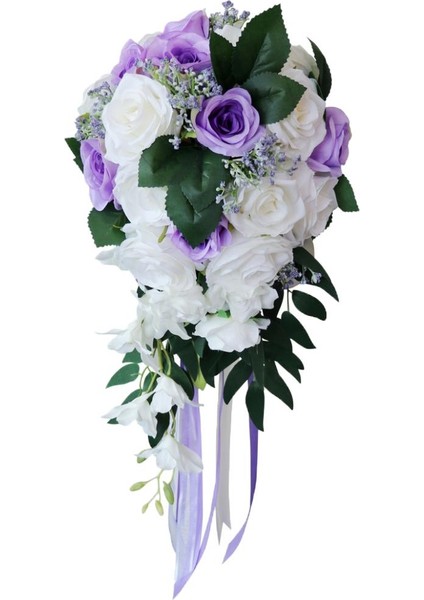 Gelin Düğün Buketi Parti Dekor Çiçek Düzenlemeleri, Centerpieces, El Sanatları Beyaz + Mor modelleri