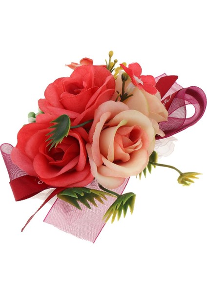 Düğün Gelin Kız Bilek Korsaj Parti El Çiçekler Parti Kostüm Kırmızı